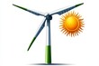 © Thanyarat - Minimal green energy icon featuring a windmill and sun