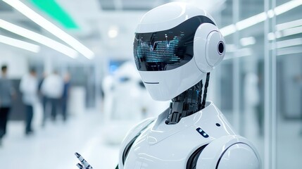 Poster - AI-powered robot analyzing supply and demand dynamics, set against a clean backdrop, showcasing advanced technology and strategic insights in market analysis.