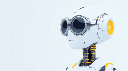 Poster - AI Robot Analyzing Market Trends, a sleek, minimalist design featuring a futuristic robot, displaying data insights and emerging opportunities in a clean, vector style.