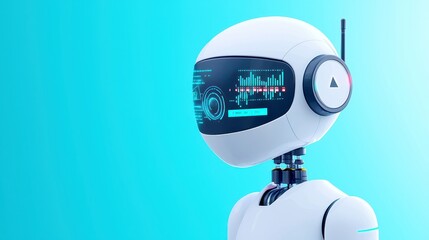 Poster - AI Robot Market Opportunity Explorer, a sleek and minimalistic line art design showcasing an AI robot analyzing trends and identifying potential markets in a modern business environment