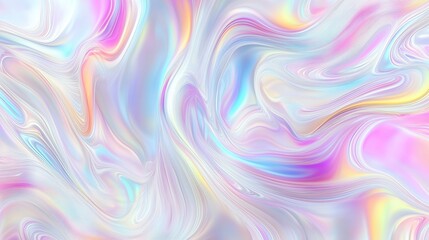 Poster - A stunning abstract holographic background with flowing liquid marble patterns and soft pastel color waves. This fluid design creates a modern and elegant visual aesthetic, perfect for use in posters,