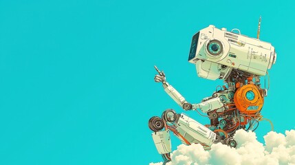 Poster - AI Robot Analyzing Competitor Strategies, sleek design, minimalistic style, clear lines, focused on observing market trends and behaviors, suitable for tech and business themes