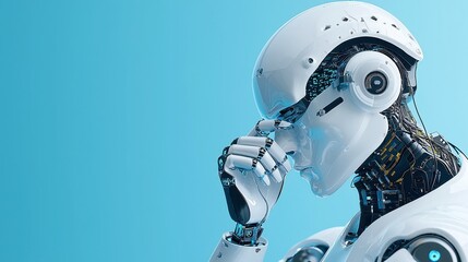 Poster - AI Robot for Investment Insights, an advanced AI system providing predictive analytics to enhance investment strategies, set against a minimalist backdrop for clear focus.