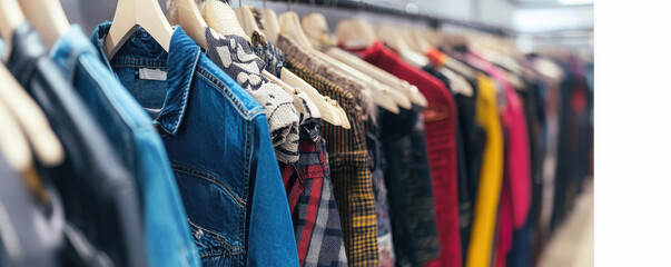 Row of different female clothes hanging on rack