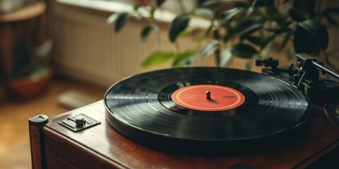 Wall Mural - Vintage record player spinning vinyl record.