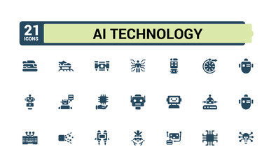 set of solid icons like ai technology. related to future technology, internet, network, programming 