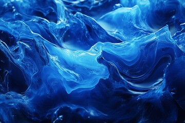 Poster - Abstract blue waves creating a stunning visual effect in a swirling formation under soft lighting. Generative AI