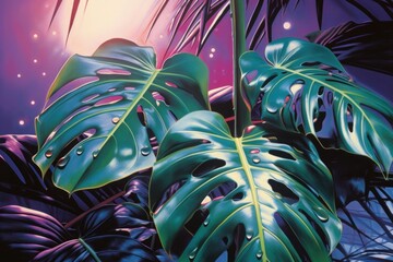 Sticker - 1970s Airbrush Art of a monstera outdoors nature plant.