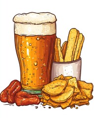 A beer enjoyed with snacks vector illustration