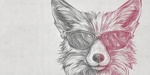 Wall Mural - Cool fox wearing sunglasses, sketched in black and red.