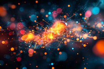 Poster - A vibrant abstract representation of energy flow and particle interaction in a cosmic environment with colorful lights swirling. Generative AI
