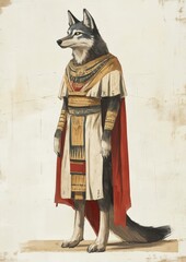 Wall Mural - Wolf costumes wearing Cleopatra painting animal art.