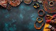© 96 - African beaded jewelry arranged in a top view layout with space for copy