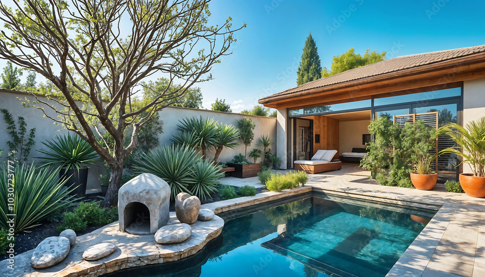 Aménagement d'un jardin autour de la piscine, design extérieur ...