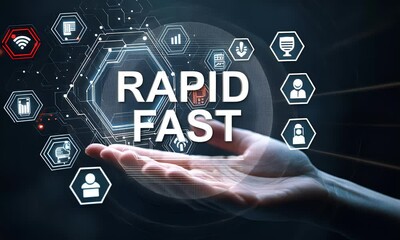 Poster - Digital hand holding a tablet with glowing text AI on a dark background, a digital technology concept for artificial intelligence and machine learning in the business industry.