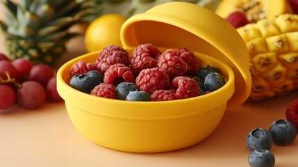 Canvas Print - Fresh Berries in a Yellow Container