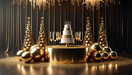 glitter adds sparkle luxurious party setup gold strokes decorative shapes festive atmosphere