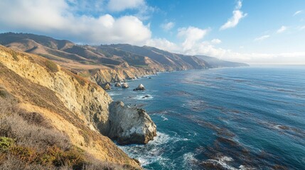 Wall Mural - Coastal cliffs along Big Sur, California, with ample space in the sky for copy