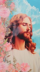 Sticker - Jesus craft collage art portrait painting.