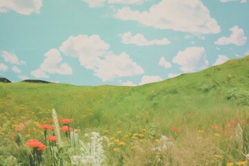 Poster - Green grassland craft collage landscape outdoors pasture.