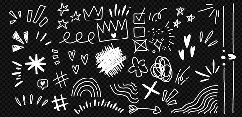 Poster - Doodle Collection of Hand Drawn Icons and Elements Featuring Hearts, Stars, and Arrows. Fun Sketchy Brush and Pencil Designs in Grunge Style.