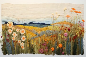 Canvas Print - Field landscape painting flower.