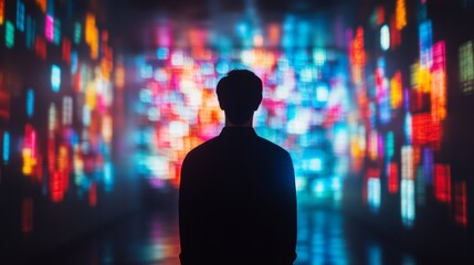 Wall Mural - Silhouette in Neon Digital World