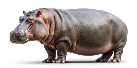 isolated hippopotamus on white background with tilted angle