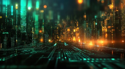 Poster - Abstract binary code and glowing circuit lines representing the technological landscape of high-tech processes