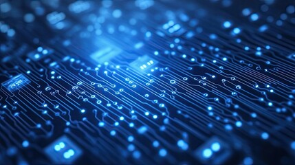 Poster - Abstract binary code and glowing circuits representing the flow of data in modern technological systems