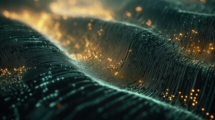 Poster - Abstract digital interface with glowing nodes and data waves symbolizing modern technological processes