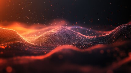 Poster - Abstract digital interface with glowing nodes and data waves symbolizing modern technological processes