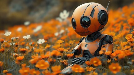 3D Illustration of a Robot Relaxing in a Meadow for Creative Projects