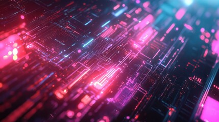 Poster - Abstract futuristic interface with glowing data nodes and digital signals representing modern tech processes