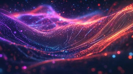 Poster - Abstract futuristic mesh of glowing particles and data pathways representing tech-driven processes and advancements