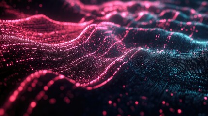 Poster - Abstract futuristic mesh of glowing particles and data pathways representing tech-driven processes and advancements