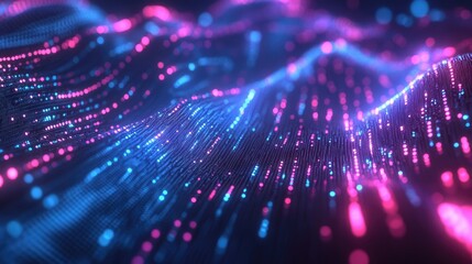 Poster - Abstract futuristic mesh of glowing particles and data pathways representing tech-driven processes and advancements