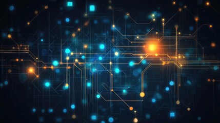 Poster - Abstract geometric shapes and glowing circuits representing the flow of data in technological systems