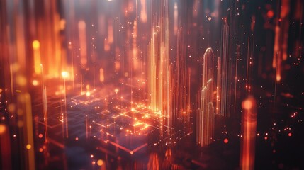 Poster - Abstract geometric shapes and glowing particles representing tech processes and digital infrastructure
