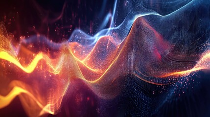 Poster - Abstract glowing lines and digital waveforms representing the flow of data in advanced technological systems