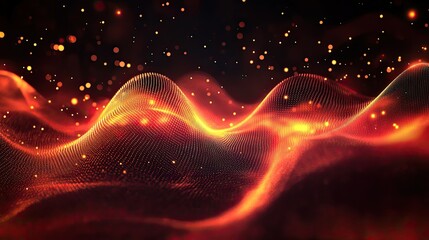Poster - abstract glowing particles and digital waveforms representing the speed and connectivity of modern t