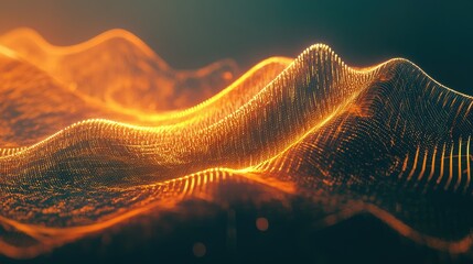 Poster - abstract glowing waves and data particles in a futuristic digital environment representing technolog