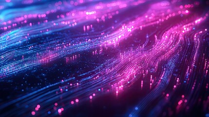 Poster - Abstract high-tech data flow with glowing lines and dots symbolizing digital transmission and computing processes