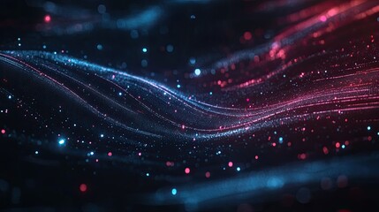 Poster - Abstract high-tech data flow with glowing lines and dots symbolizing digital transmission and computing processes