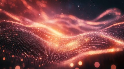 Poster - Abstract network of glowing digital particles and waveforms symbolizing the future of tech processes