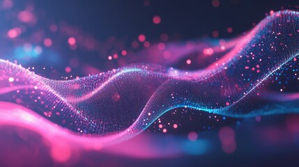 Poster - Abstract network of glowing digital particles and waveforms symbolizing the future of tech processes
