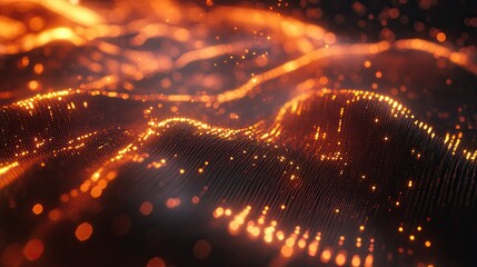 Poster - Abstract waveforms and grids with glowing particles representing digital signal processing and technological data