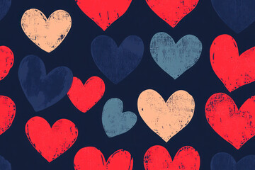 Poster - Red Navy Heart shaped Valentine’s Day seamless pattern background for fashion textiles.