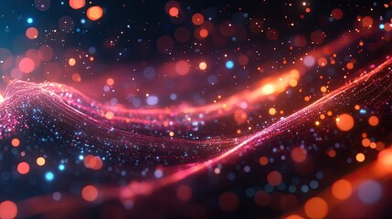 Poster - Futuristic digital background with glowing particles and abstract nodes symbolizing tech-driven processes
