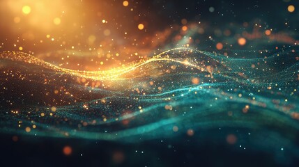 Poster - Futuristic digital background with glowing particles and abstract nodes symbolizing tech-driven processes